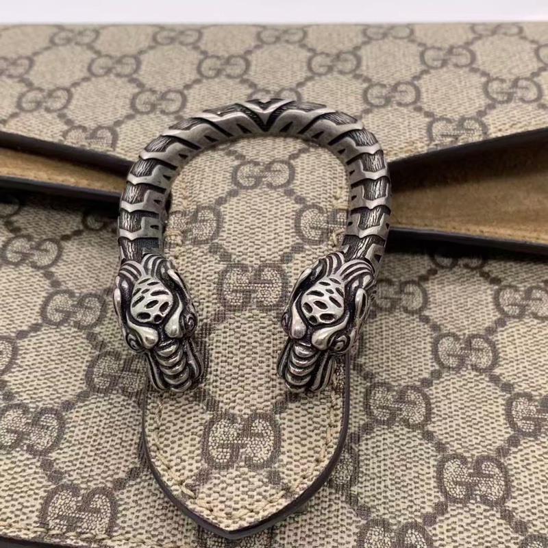 Gucci古馳酒神老花拼駝色麂皮鏈條斜挎包中號-11