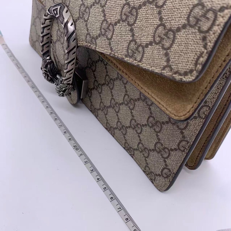 Gucci古馳酒神老花拼駝色麂皮鏈條斜挎包中號-15