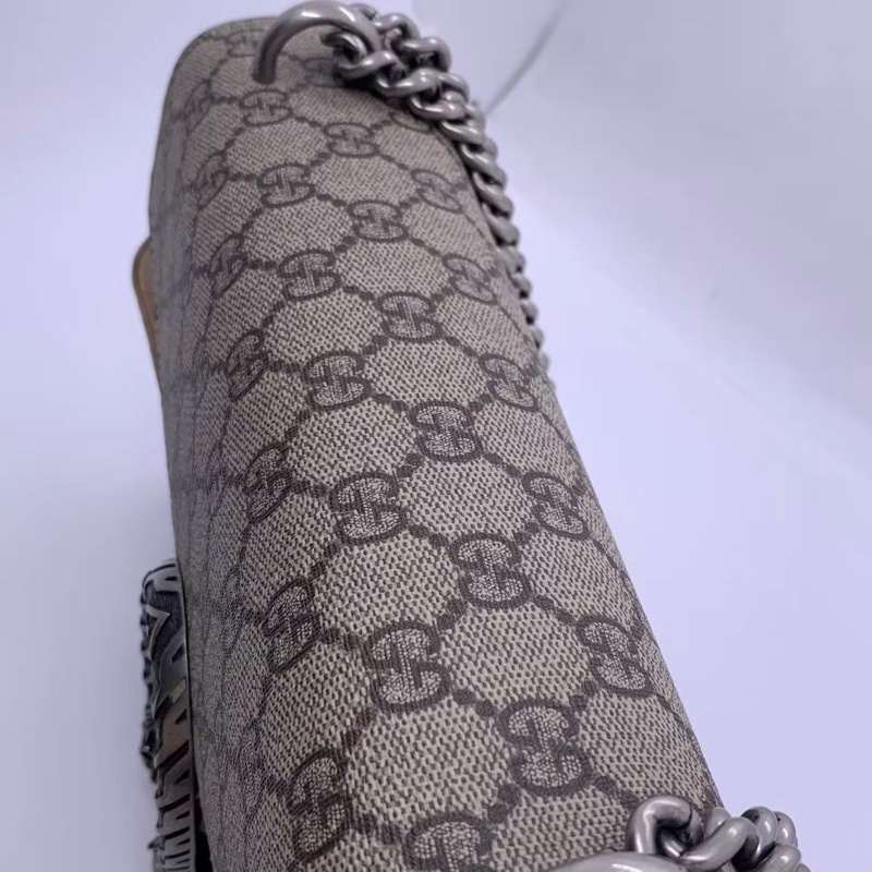 Gucci古馳酒神老花拼駝色麂皮鏈條斜挎包中號-16