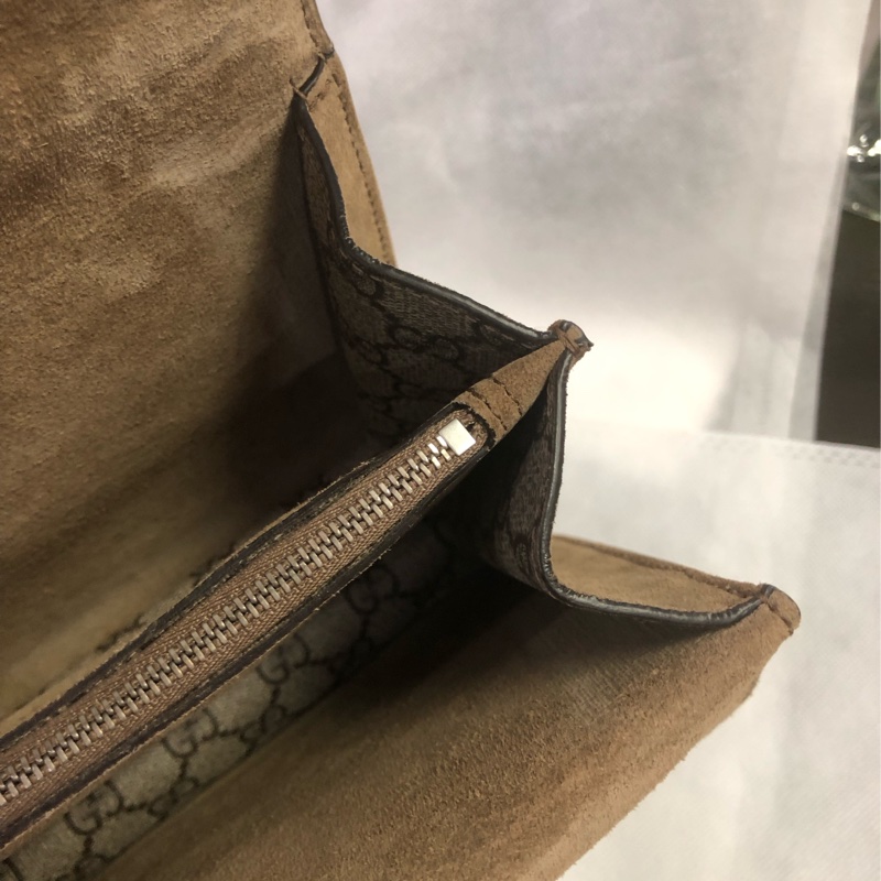 Gucci古馳酒神老花拼駝色麂皮鏈條斜挎包中號-18