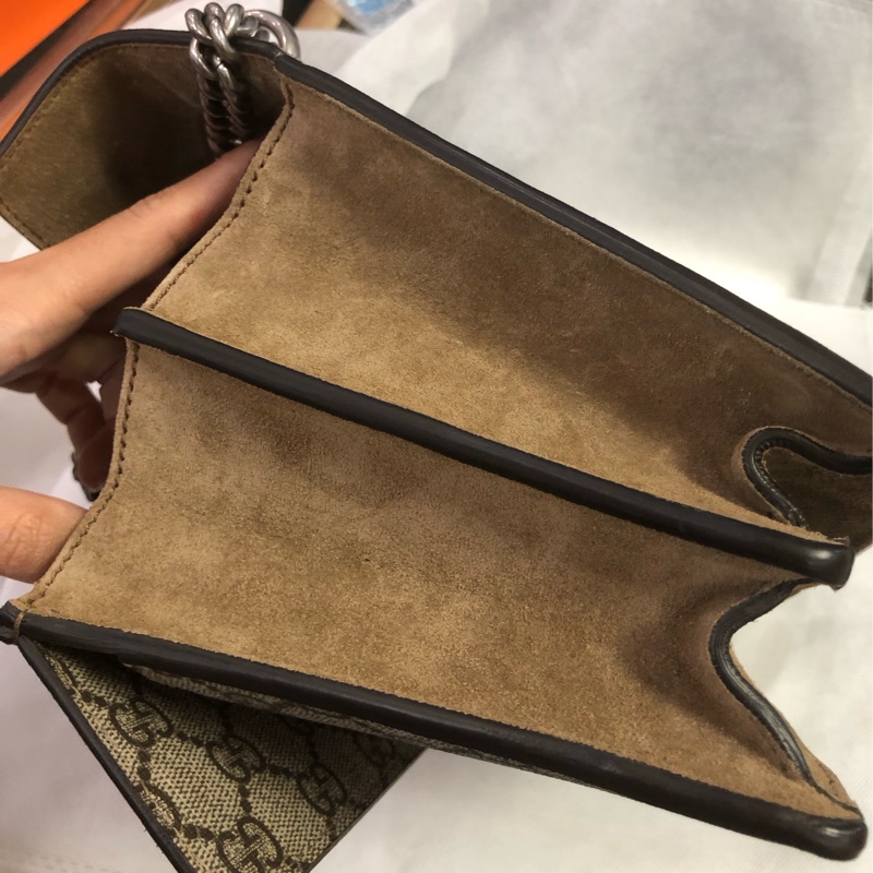 Gucci古馳酒神老花拼駝色麂皮鏈條斜挎包中號-20