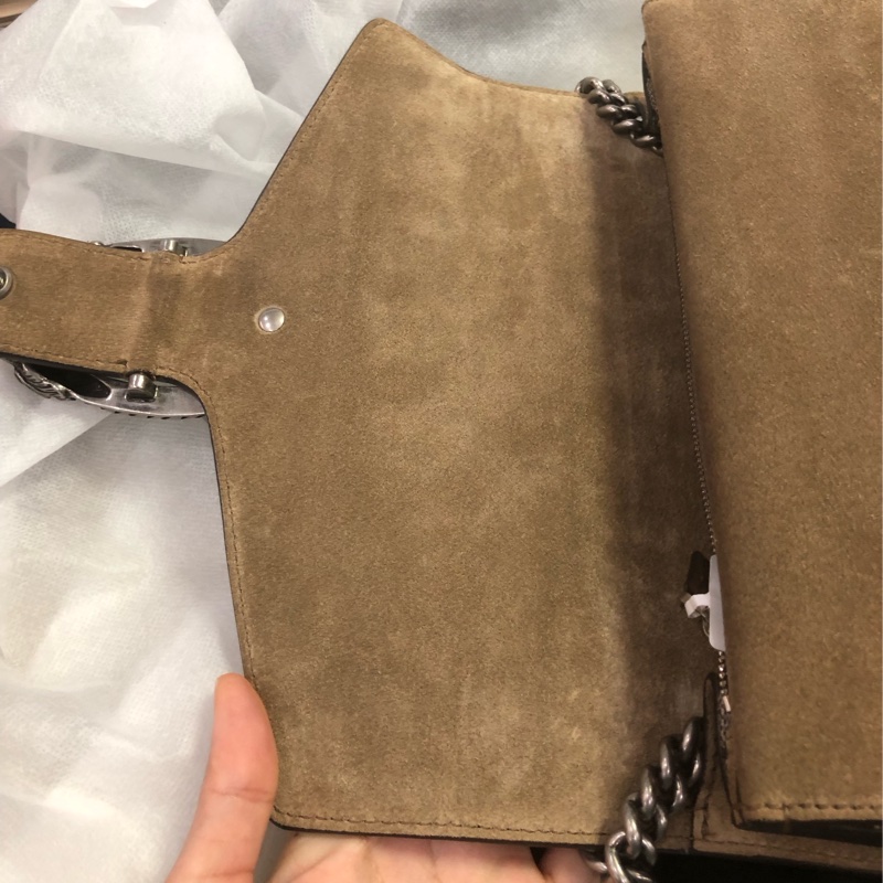 Gucci古馳酒神老花拼駝色麂皮鏈條斜挎包中號-21