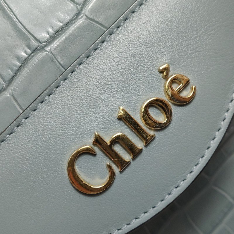 Chloe Aby Lock小號牛皮純色鱷魚紋Chloe徽標斜挎包-9