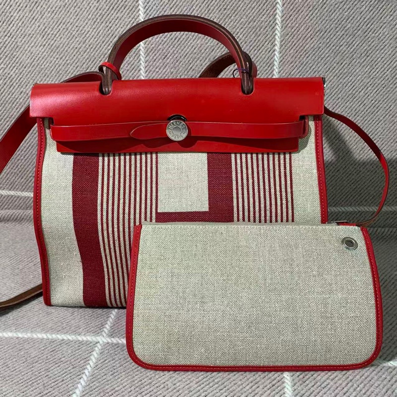 Hermes愛馬仕herbal31紅色條紋D刻，配件鎖鑰匙小內袋-1