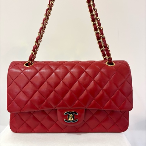 CHANEL紅羊皮金釦CF25