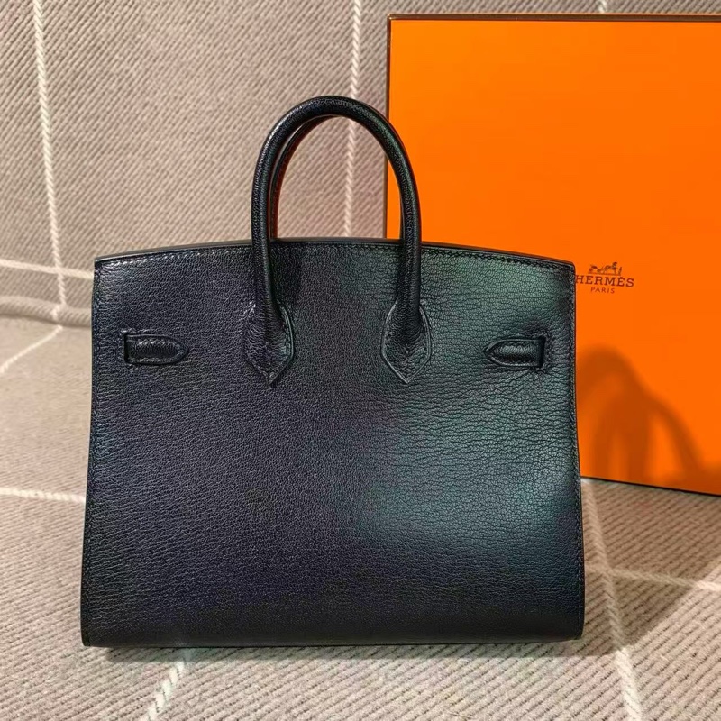 Hermes愛馬仕Birkin20徽章釘珠黑色山羊皮k刻銀扣-1
