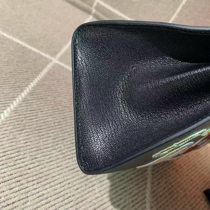 Hermes愛馬仕Birkin20徽章釘珠黑色山羊皮k刻銀扣-4