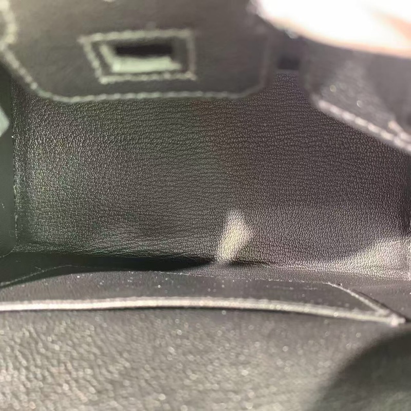 Hermes愛馬仕Birkin20徽章釘珠黑色山羊皮k刻銀扣-5