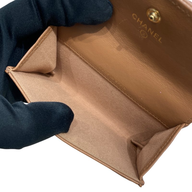 CHANEL 香奈兒 CHANEL19 羊皮 卡片夾 奶茶色 金釦-6