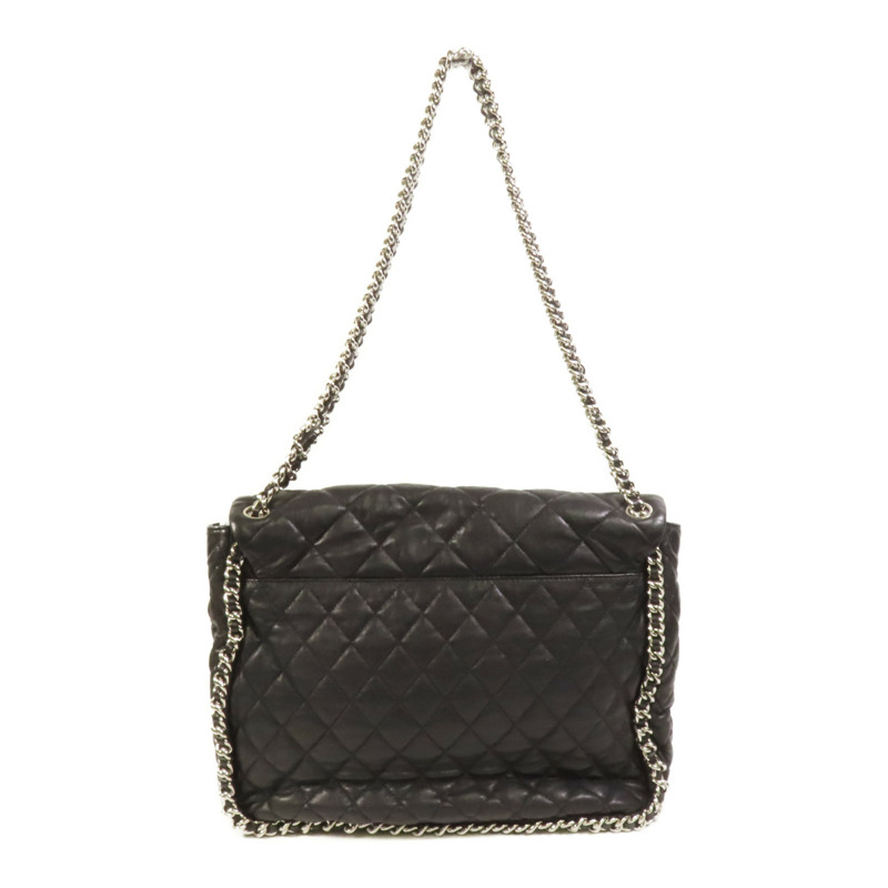 CHANEL 牛皮皮革Chain Shoulder銀扣鏈帶肩背袋-1