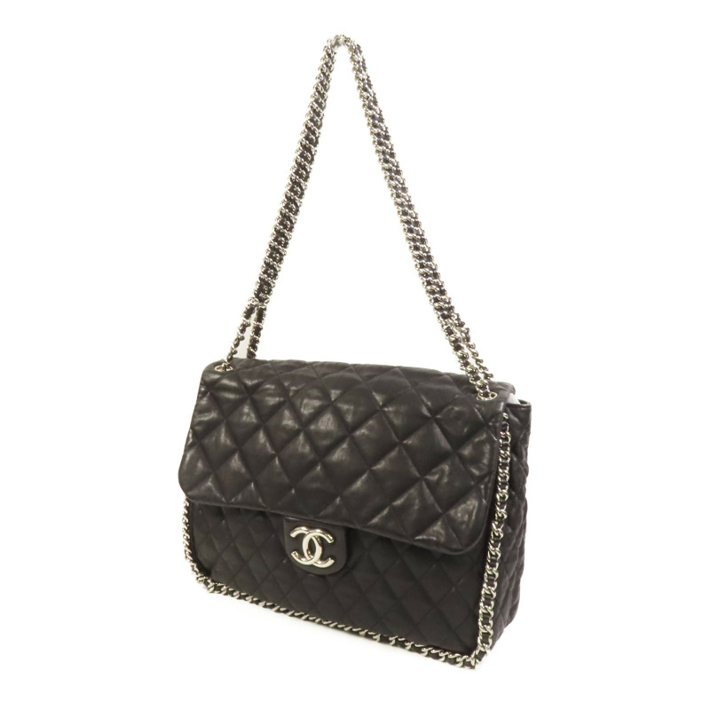 CHANEL 牛皮皮革Chain Shoulder銀扣鏈帶肩背袋-2