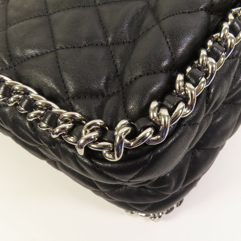 CHANEL 牛皮皮革Chain Shoulder銀扣鏈帶肩背袋-10