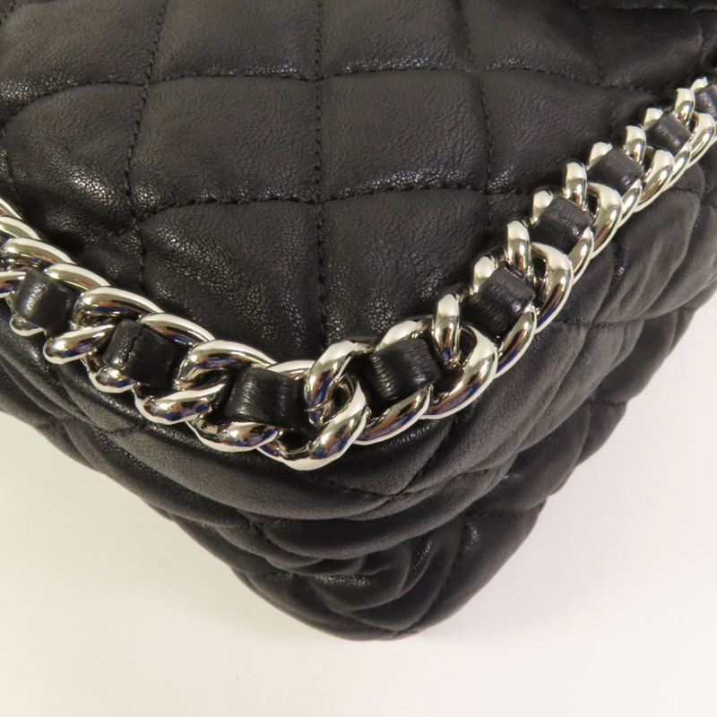 CHANEL 牛皮皮革Chain Shoulder銀扣鏈帶肩背袋-11