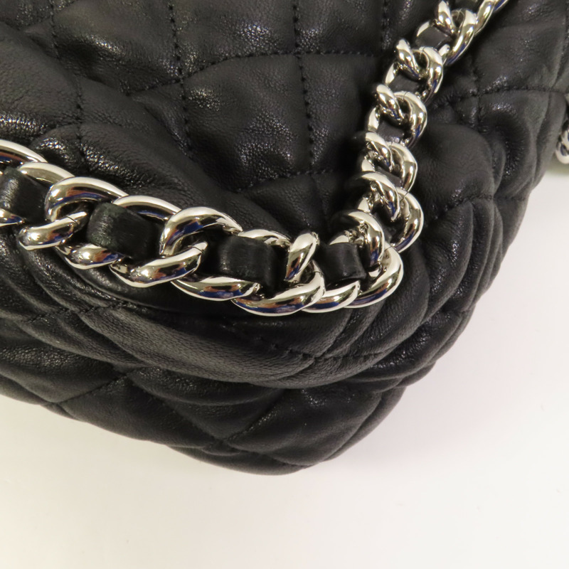 CHANEL 牛皮皮革Chain Shoulder銀扣鏈帶肩背袋-12