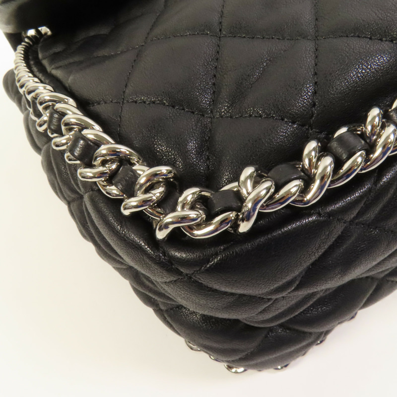 CHANEL 牛皮皮革Chain Shoulder銀扣鏈帶肩背袋-13
