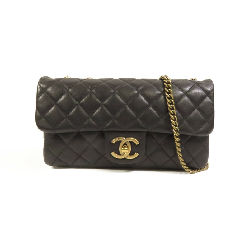 CHANEL 牛皮皮革Chain Shoulder金扣鏈帶肩背袋-0