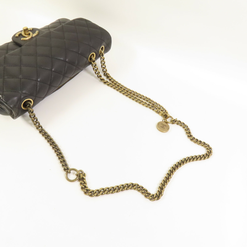 CHANEL 牛皮皮革Chain Shoulder金扣鏈帶肩背袋-4
