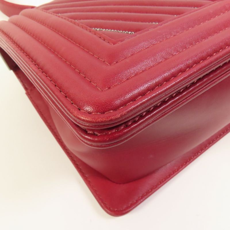 CHANEL 羊皮皮革Boy 25銀扣鏈帶肩背袋-11