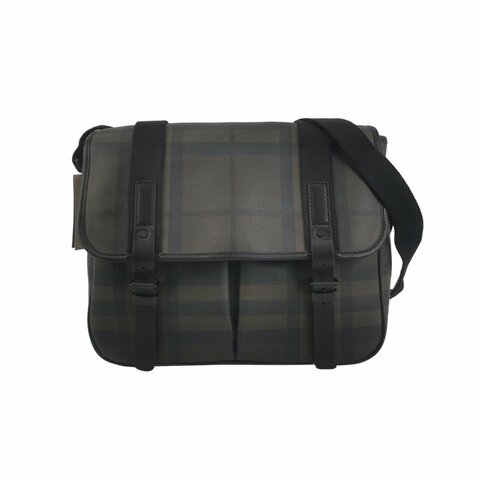 Burberry牛皮拼色格紋郵差包斜挎包