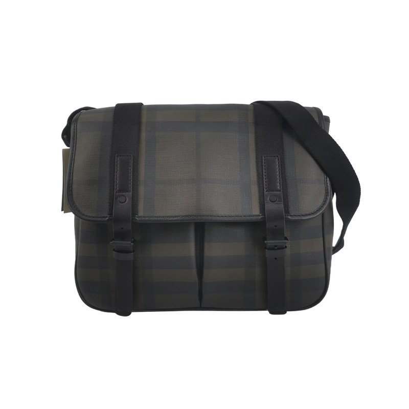 Burberry牛皮拼色格紋郵差包斜挎包-0