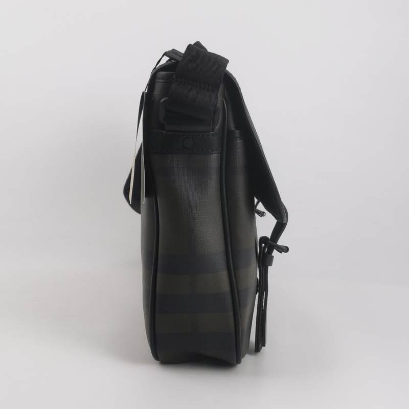 Burberry牛皮拼色格紋郵差包斜挎包-3