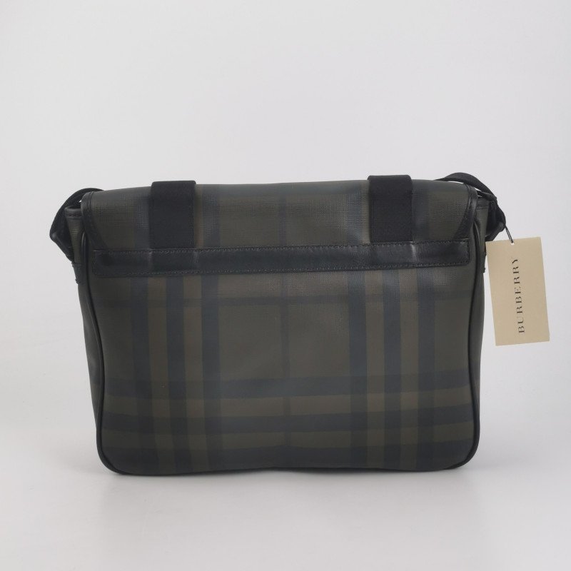 Burberry牛皮拼色格紋郵差包斜挎包-4