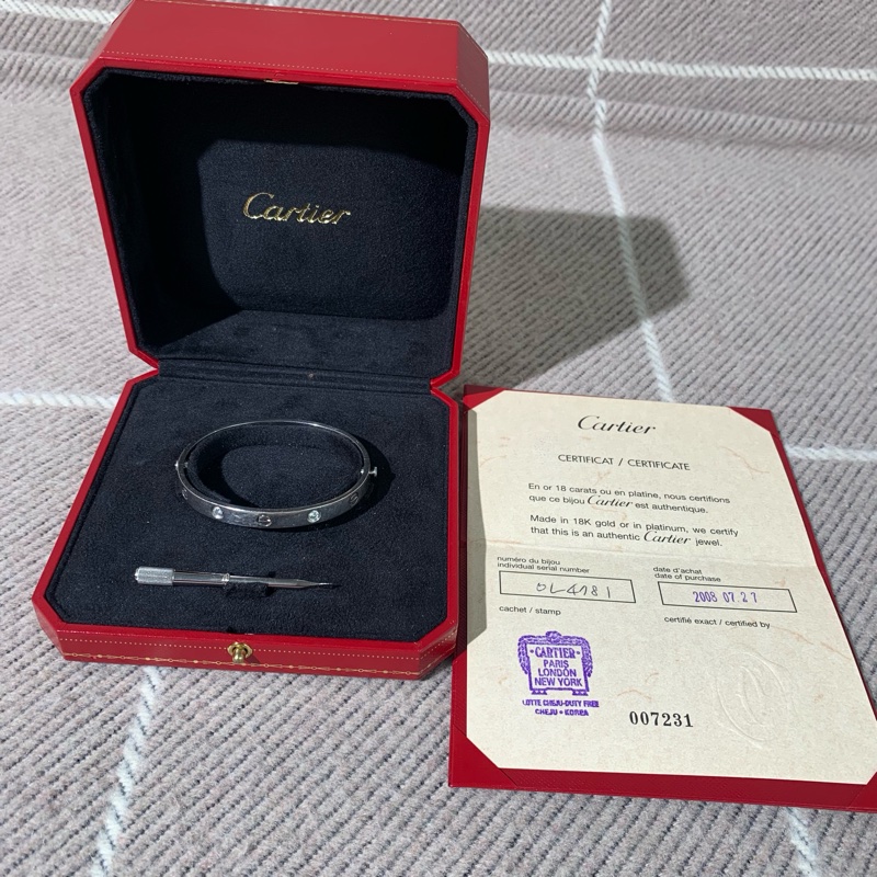 98 新卡地亞 Love 系列四鑽二代白金手鐲 17 號，2008 年購入-0