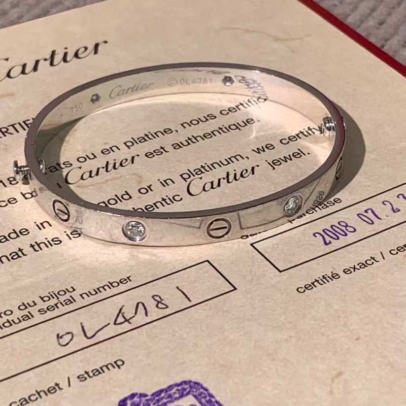 98 新卡地亞 Love 系列四鑽二代白金手鐲 17 號，2008 年購入-3