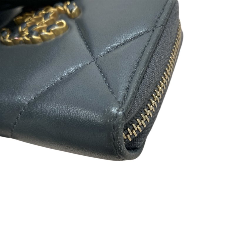 CHANEL 香奈兒 AP0949 19雙C金LOGO 羊皮 拉鍊零錢包 灰色-6