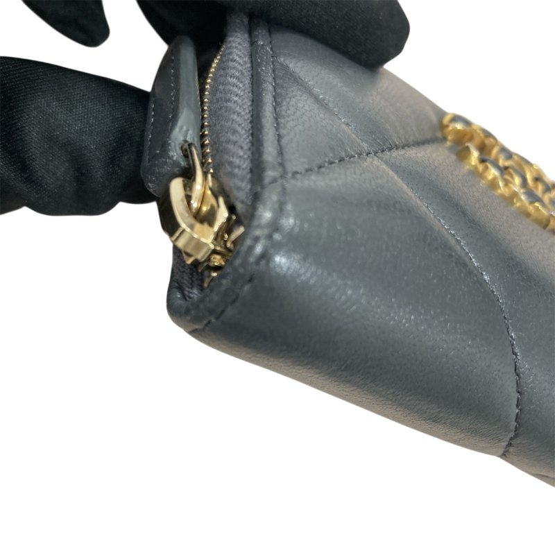 CHANEL 香奈兒 AP0949 19雙C金LOGO 羊皮 拉鍊零錢包 灰色-7