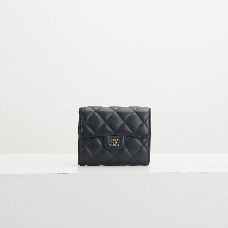 二手Chanel cf 三折短夾/黑金-1