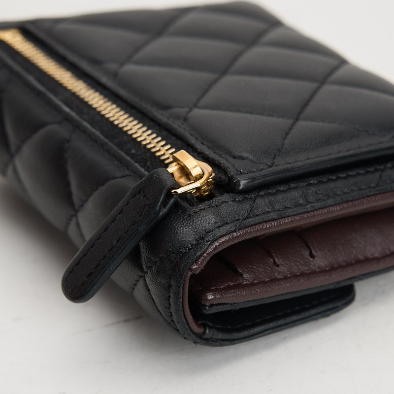 二手Chanel cf 三折短夾/黑金-6