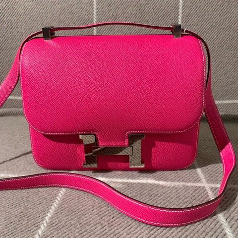 Hermes 愛馬仕 constance23 糖果粉 Epsom 皮銀扣 x 刻，單肩斜跨包 配件塵袋說明書