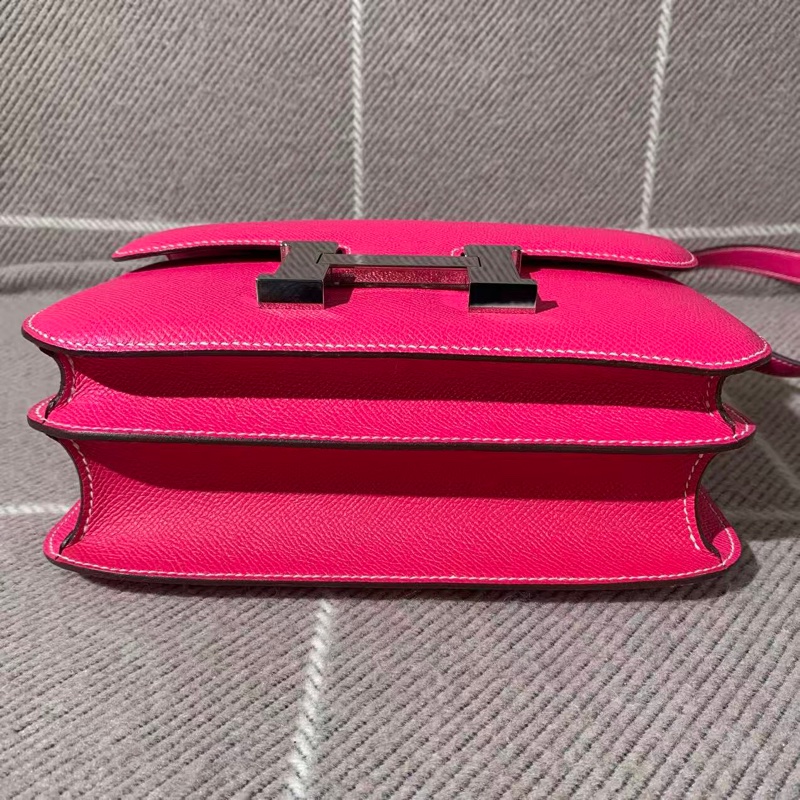 Hermes 愛馬仕 constance23 糖果粉 Epsom 皮銀扣 x 刻，單肩斜跨包 配件塵袋說明書-2