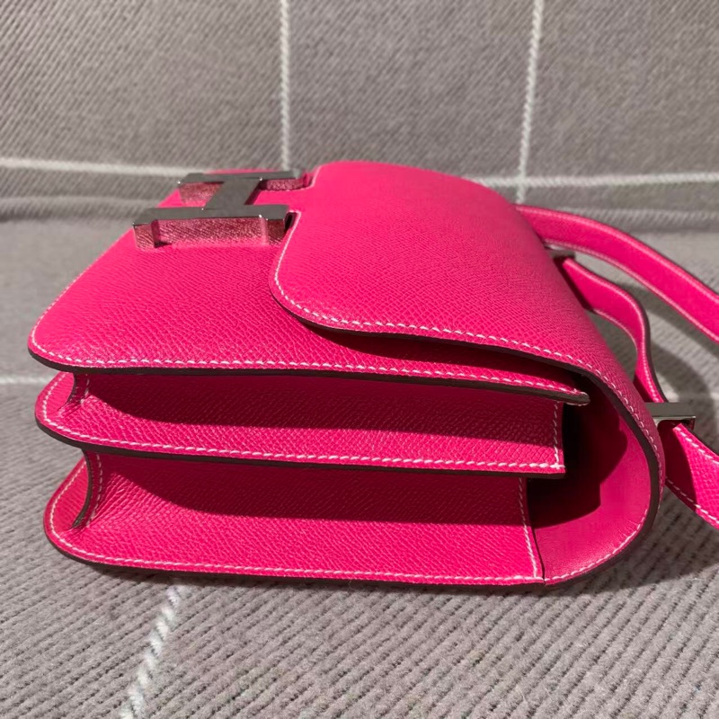 Hermes 愛馬仕 constance23 糖果粉 Epsom 皮銀扣 x 刻，單肩斜跨包 配件塵袋說明書-8
