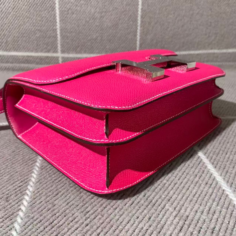 Hermes 愛馬仕 constance23 糖果粉 Epsom 皮銀扣 x 刻，單肩斜跨包 配件塵袋說明書-12