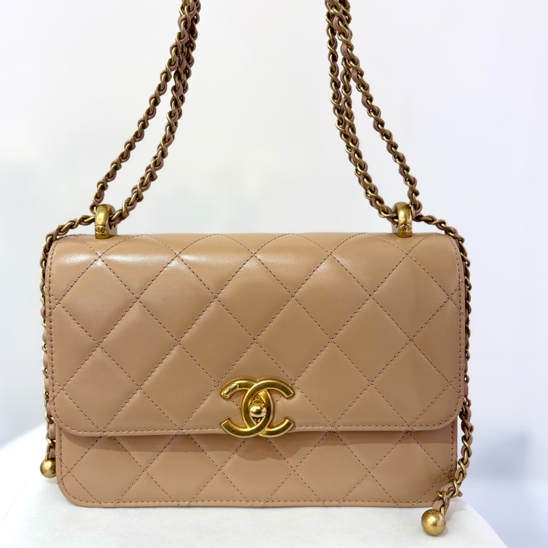 Chanel雙金珠口蓋包-0