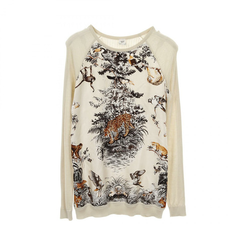 愛馬仕斜紋羊毛 EQUATEUR 針織毛衣，絲質羊絨混紡，米色，二手女款，34碼