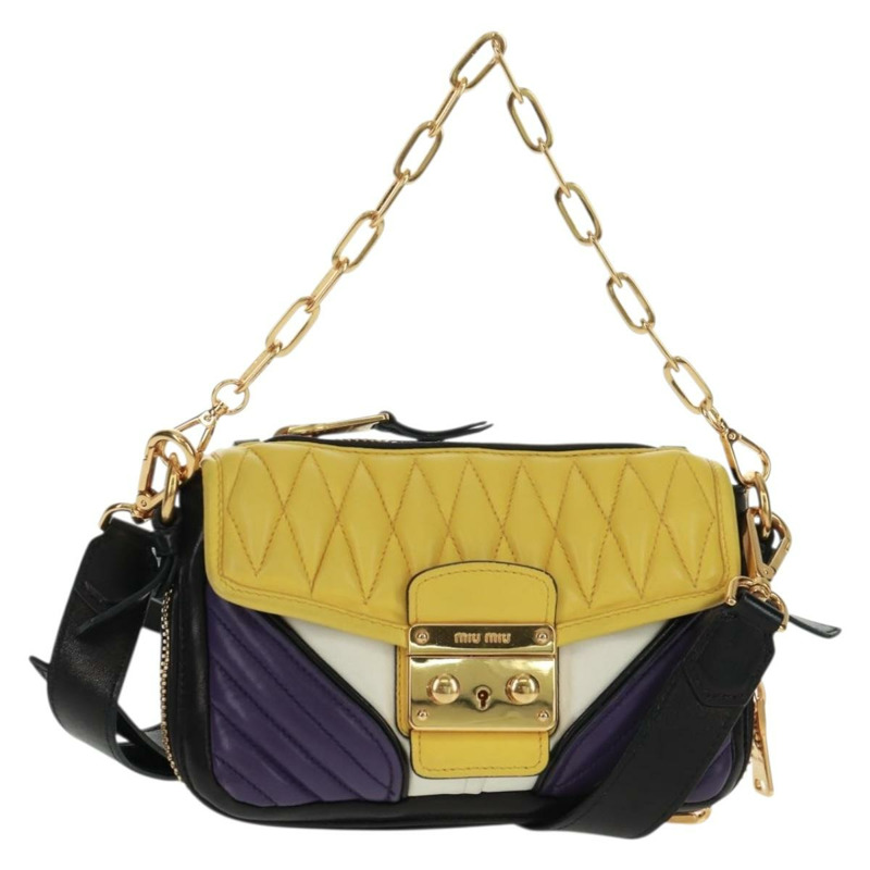 【日本直送】Miu Miu 鏈條手提包 皮革 2way Multicolor Gold Auth 162861V-0