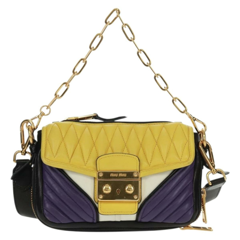 【日本直送】Miu Miu 鏈條手提包 皮革 2way Multicolor Gold Auth 162861V-12