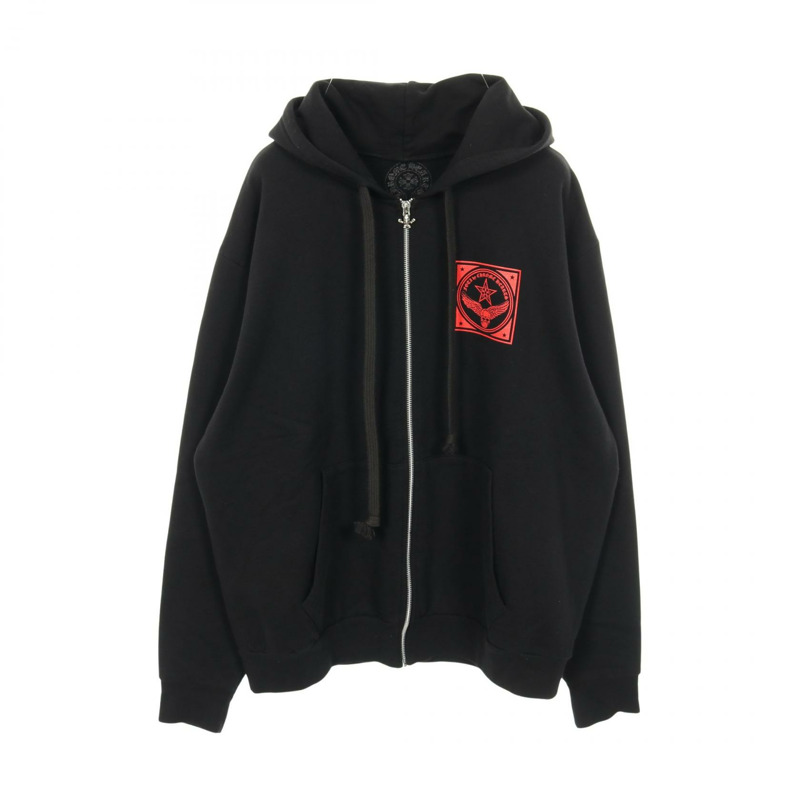 CHROME HEARTS FOTI 連帽衫，純棉材質，黑色/紅色，#L，二手男款-0