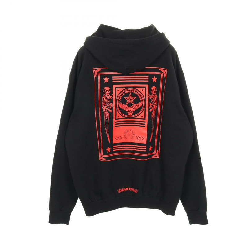 CHROME HEARTS FOTI 連帽衫，純棉材質，黑色/紅色，#L，二手男款-1