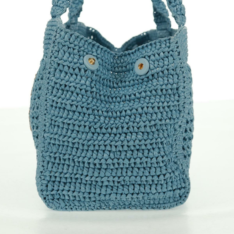 【日本直送】Miu Miu 拉菲草編織手提包 淺藍色 金色 正品 163039V-2