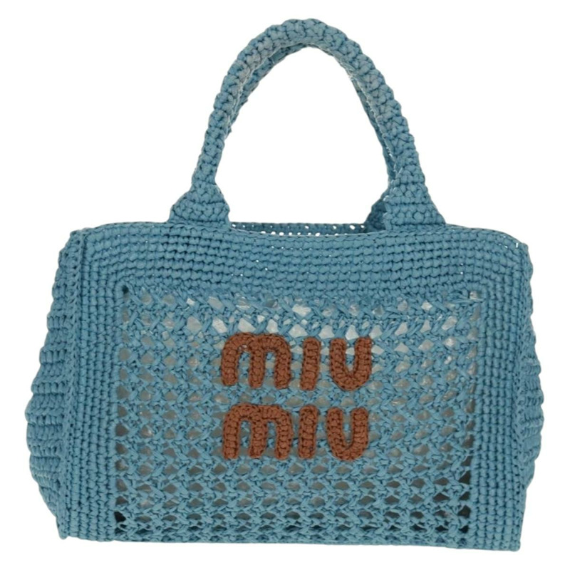 【日本直送】Miu Miu 拉菲草編織手提包 淺藍色 金色 正品 163039V-12