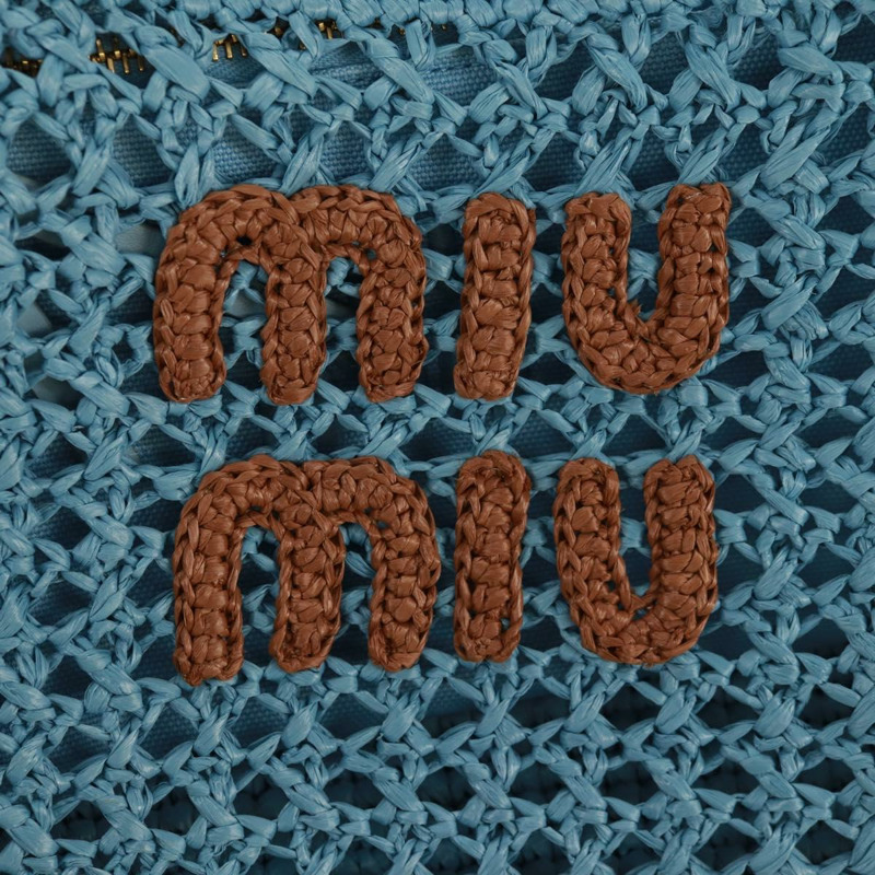 【日本直送】Miu Miu 拉菲草編織手提包 淺藍色 金色 正品 163039V-16