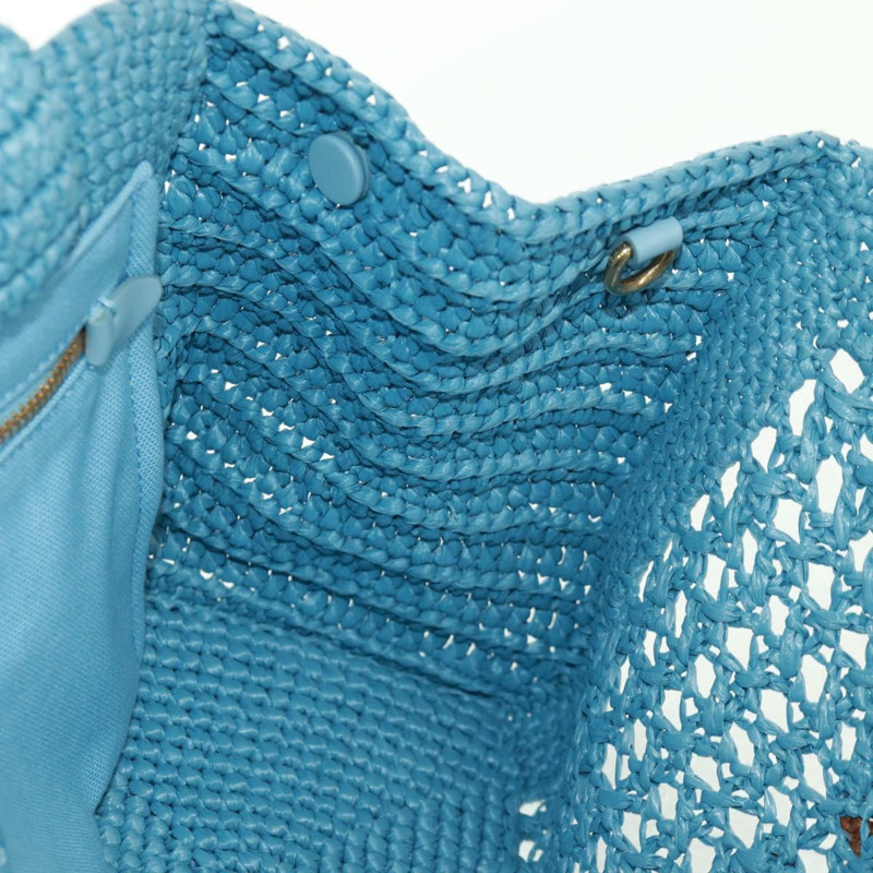 【日本直送】Miu Miu 拉菲草編織手提包 淺藍色 金色 正品 163039V-19