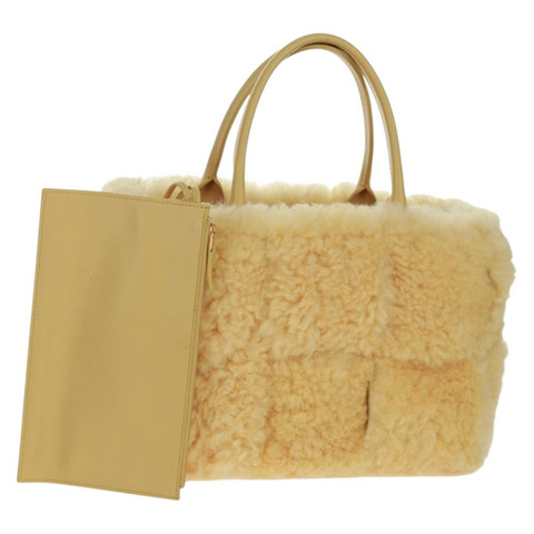 BOTTEGA VENETA INTRECCIATO 小號 Alcoat 手提包 羊毛黃 652867 正品 164090SAM