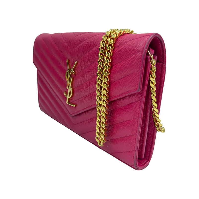 粉紅色 牛皮 Classic Cassandre Chain Wallet 肩背包【SAINT LAURENT 聖羅蘭】 377828-1