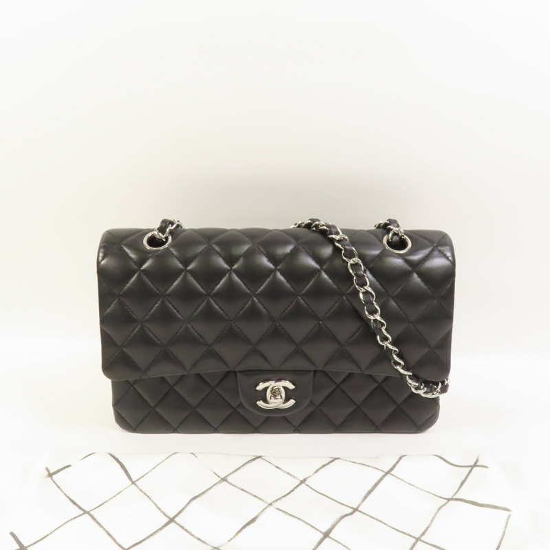 CHANEL 羊皮皮革Classic 25銀扣鏈帶肩背袋-9