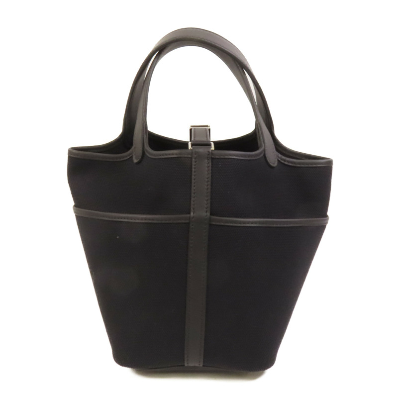 HERMES 帆布Picotin Cago PM銀扣手挽袋Noir-1